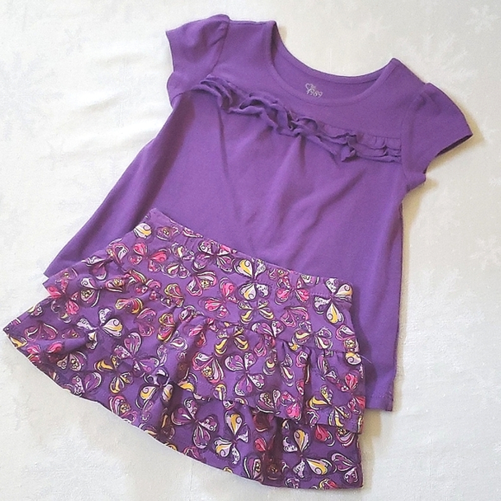 1989 Place Solid Purple Top 12-18 Months & Print Purple Skirt 9-12 Months